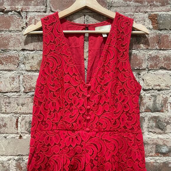 Anthropologie Moulinette Soeurs Jaeda Red Lace Wide-Leg Jumpsuit Size 6 - Picture 6 of 11